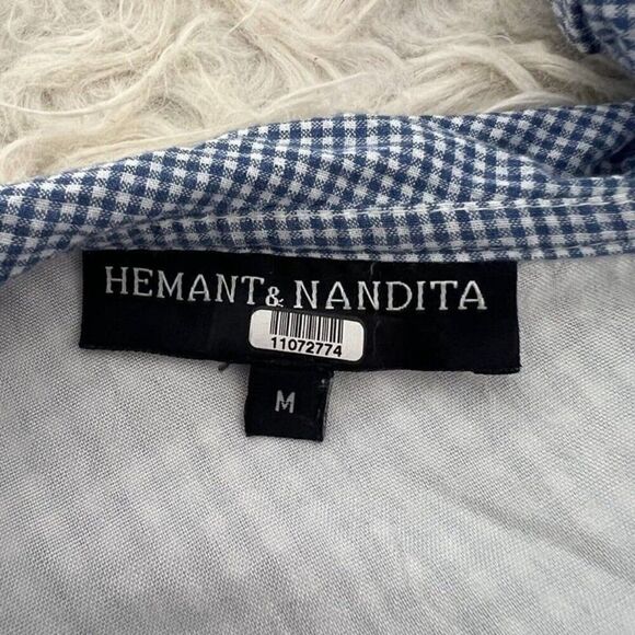 Hemant & Nandita Melantha Blue Pink Check Print One Shoulder Ruffle Dress Size M - Picture 7 of 11